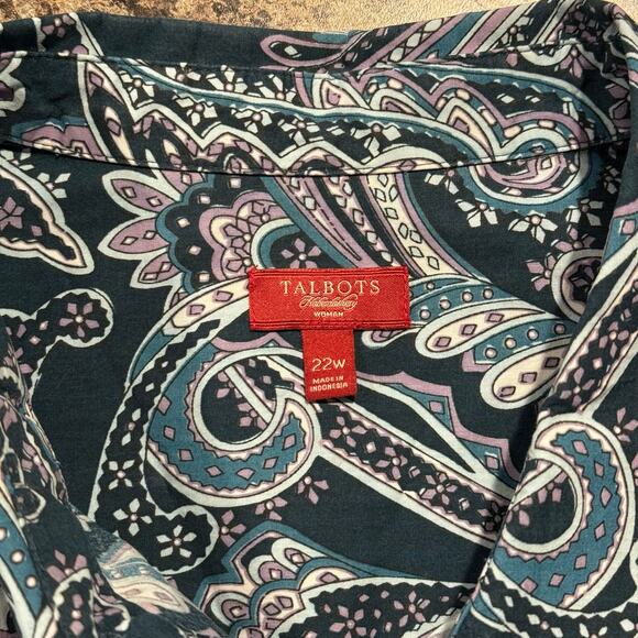 Talbots Top Boho Paisley Cottage Western Office Versatile Classic Button Up 22W - Picture 3 of 7